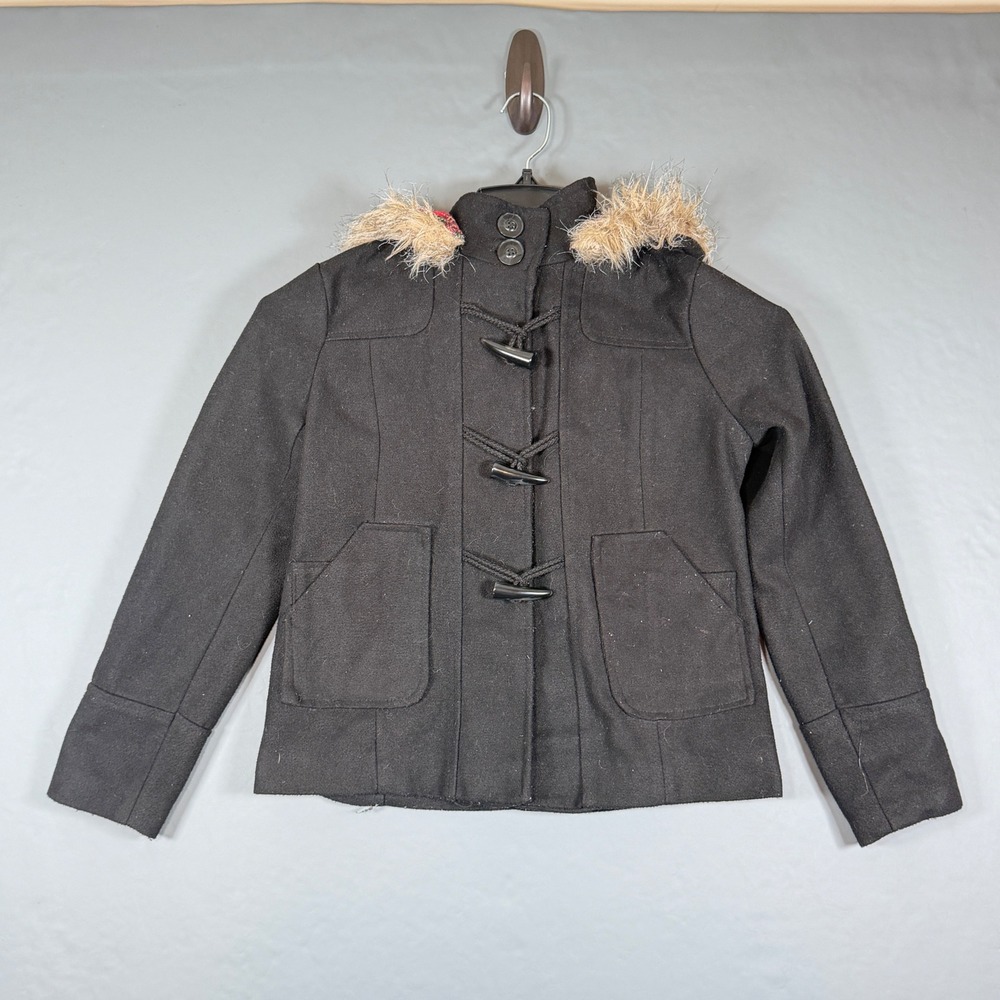 Beverly Hills Polo Club Youth M Black Wool Blend Duffle Coat Detachable Hood